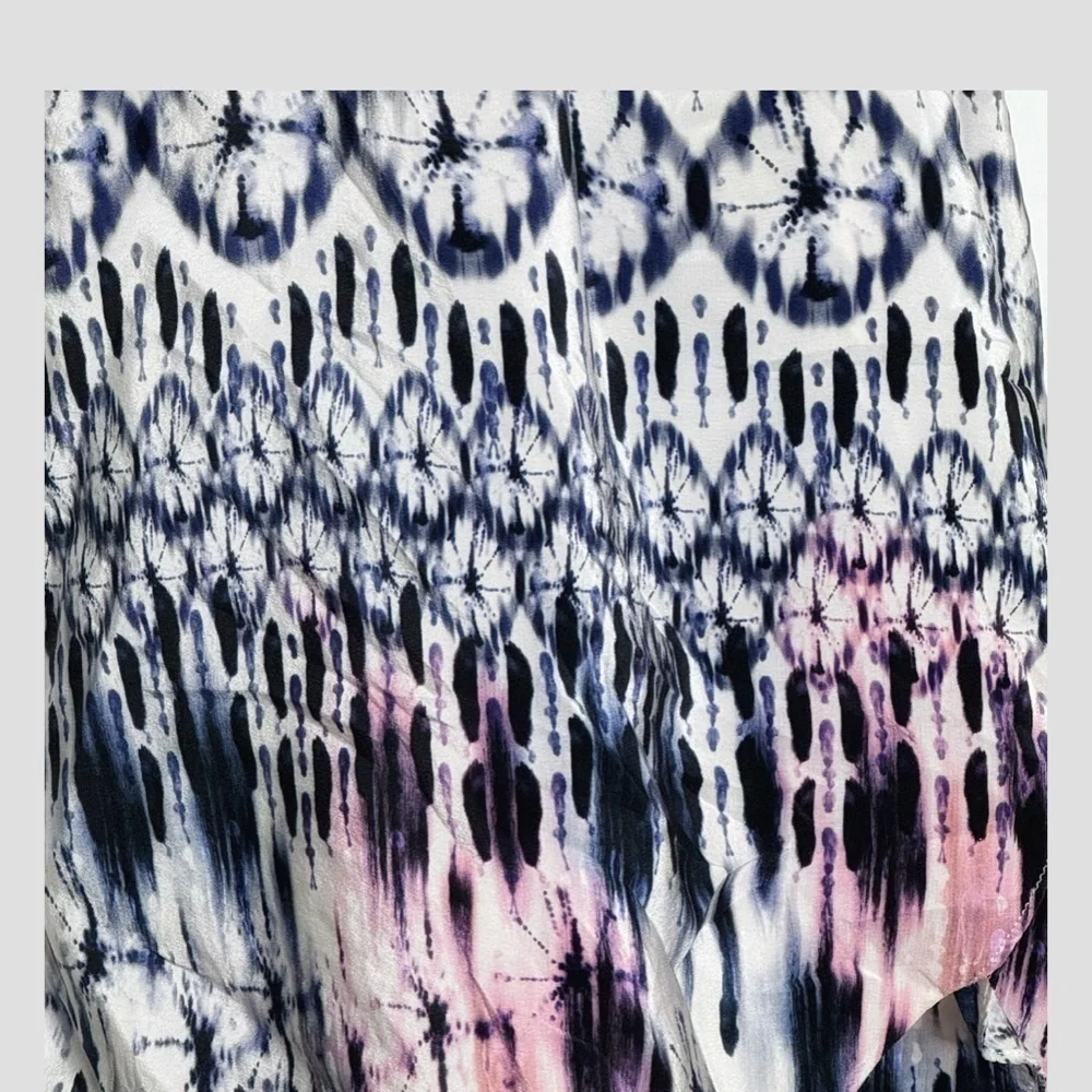 Amanda Uprichard Silk Top Halter Style Tie Neck Flyaway Styling Watercolor Print - Picture 9 of 12